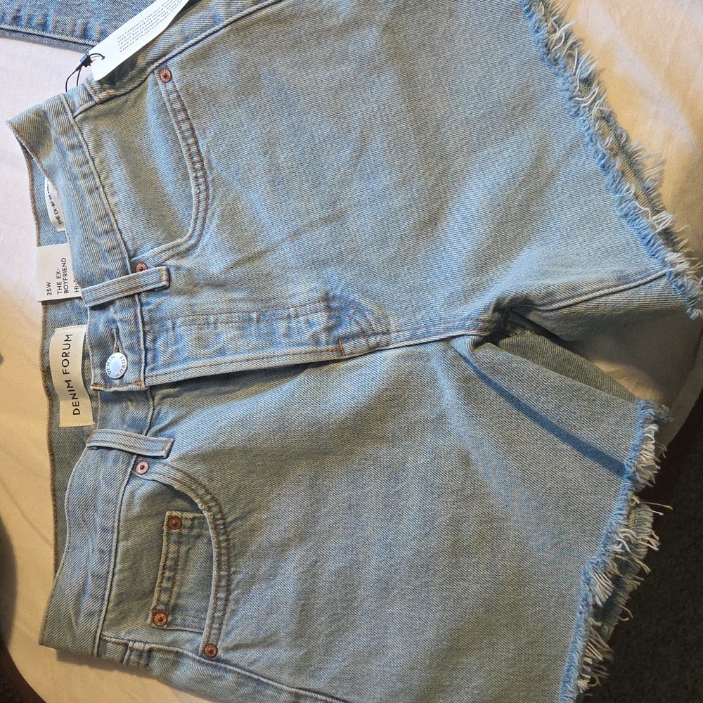 Aritzia Denim Forum Light Blue Frayed Hem Jean Shorts